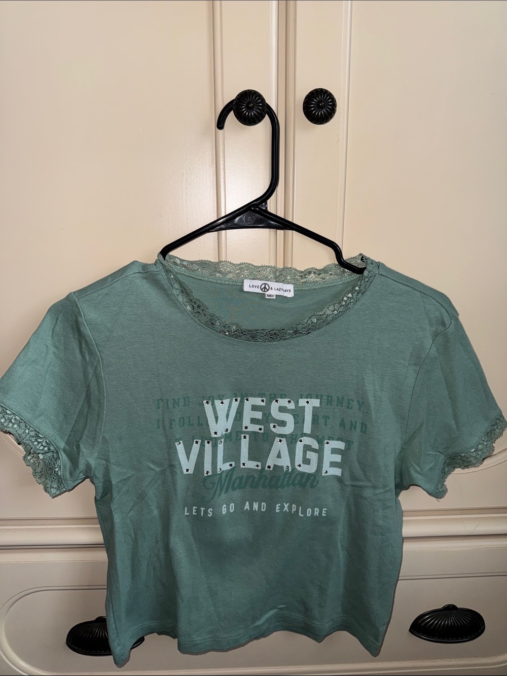 West Village Lace-Trim Green Graphic Tee